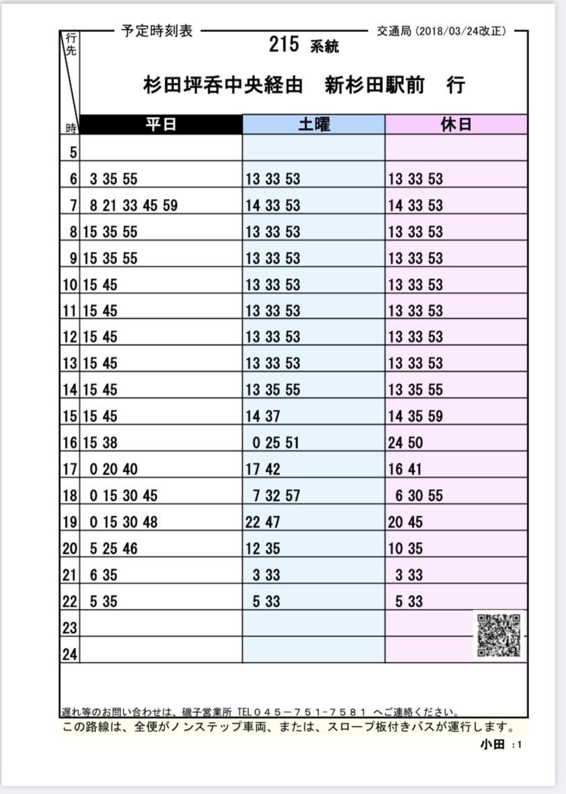 JR新杉田駅行きのバスの時刻表。こちらは...