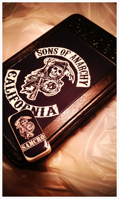 For my best mate. He asked for custom Sons of Anarchy dominoes.