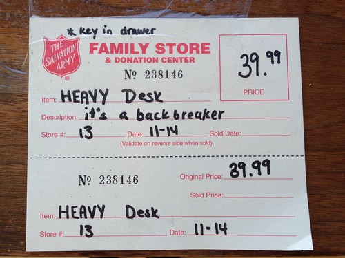 The Salvation Army Family Store and Donation Center - $39.99 Item: HEAVY Desk Description: It's a backbreaker