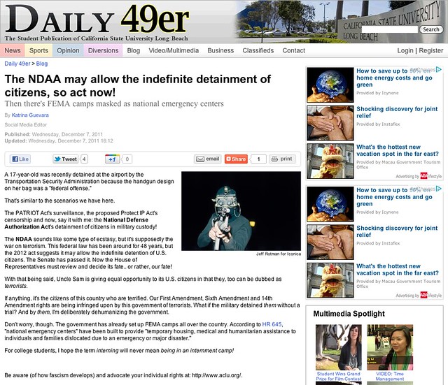 The NDAA may allow the indefinite detainment of citizens, so act now! - Blog - Daily 49er - California State University Long Beach
