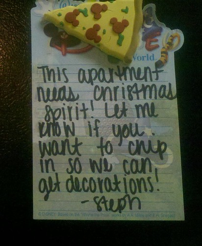 This apartment needs Christmas spirit! Let me know if you want to chip in so we can get decorations! —Steph