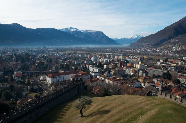 Bellinzona in the Ticino region, from Montebello