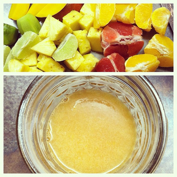 #freshjuiceoftheday - mango, lime, pineapple, orange, kiwi, grapefruit. #juicing #fruit
