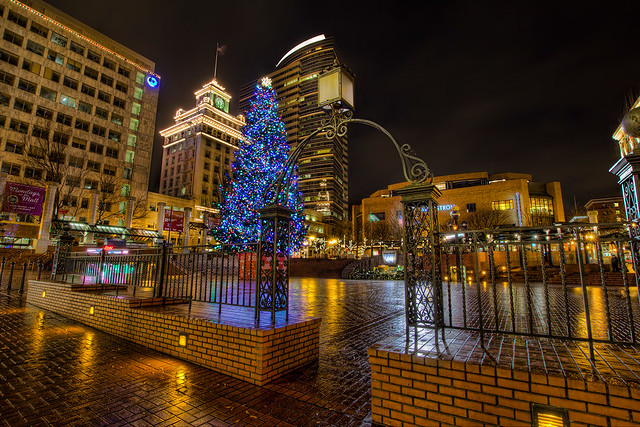 Christmas at Pioneer Courthouse Square - Portland Oregon - HDR