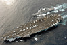 PHILIPPINE SEA (March 17, 2007) - USS Ronald Reagan (CVN 76) connects to Japan Maritime Self Defense Force (JMSDF) guided missile destroyer JS Myoko (DDG 175) during a fueling at sea (FAS) evolution.