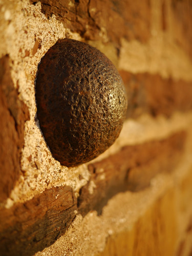 Cannonball marks the location of impact at the Old Stone House, Manassas National Battlefield, Virginia