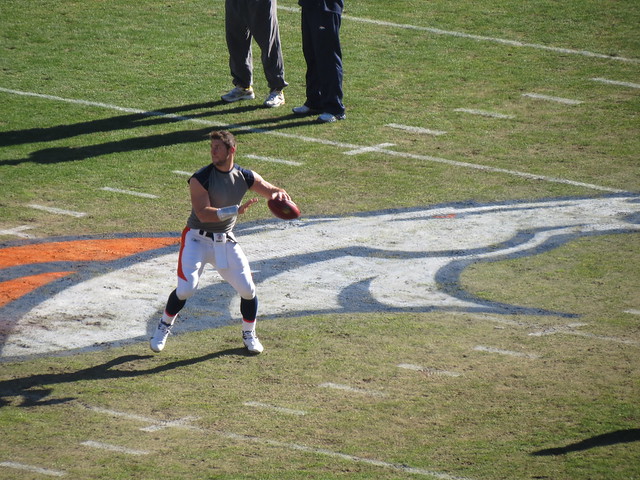 Tim Tebow Warming Up Before Game