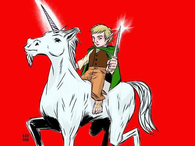 Bilbo the Hobbit riding a Unicorn - iPad Sketch