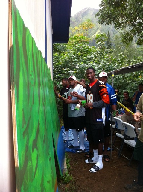 NFL stars MIKE WALLACE and A.J. Green at a KaBOOM! build in Kaneohe, HI