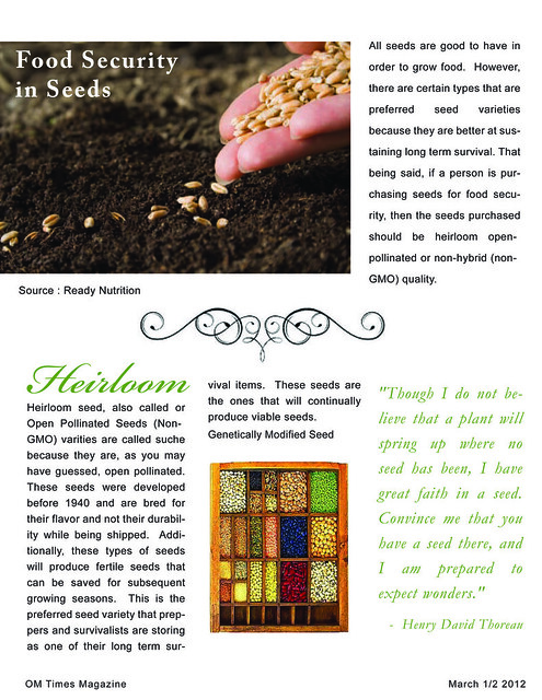 OM Times March 1/2 2012 : SOW What?  Survival Seeds to Sow (pg3)
