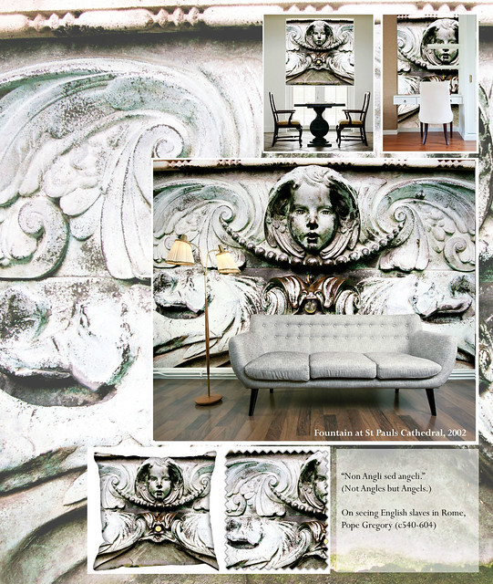 Love London: St Pauls  Cathedral: angel wallpaper mural (detail of drinking fountain); from the book Love London, with 180 photographs of the capital