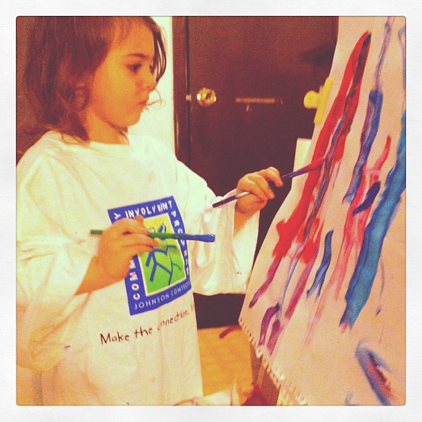 Trying out her new bday @Crayola Paints on the @MelissaAndDoug easel her gparents got her for CMAS 