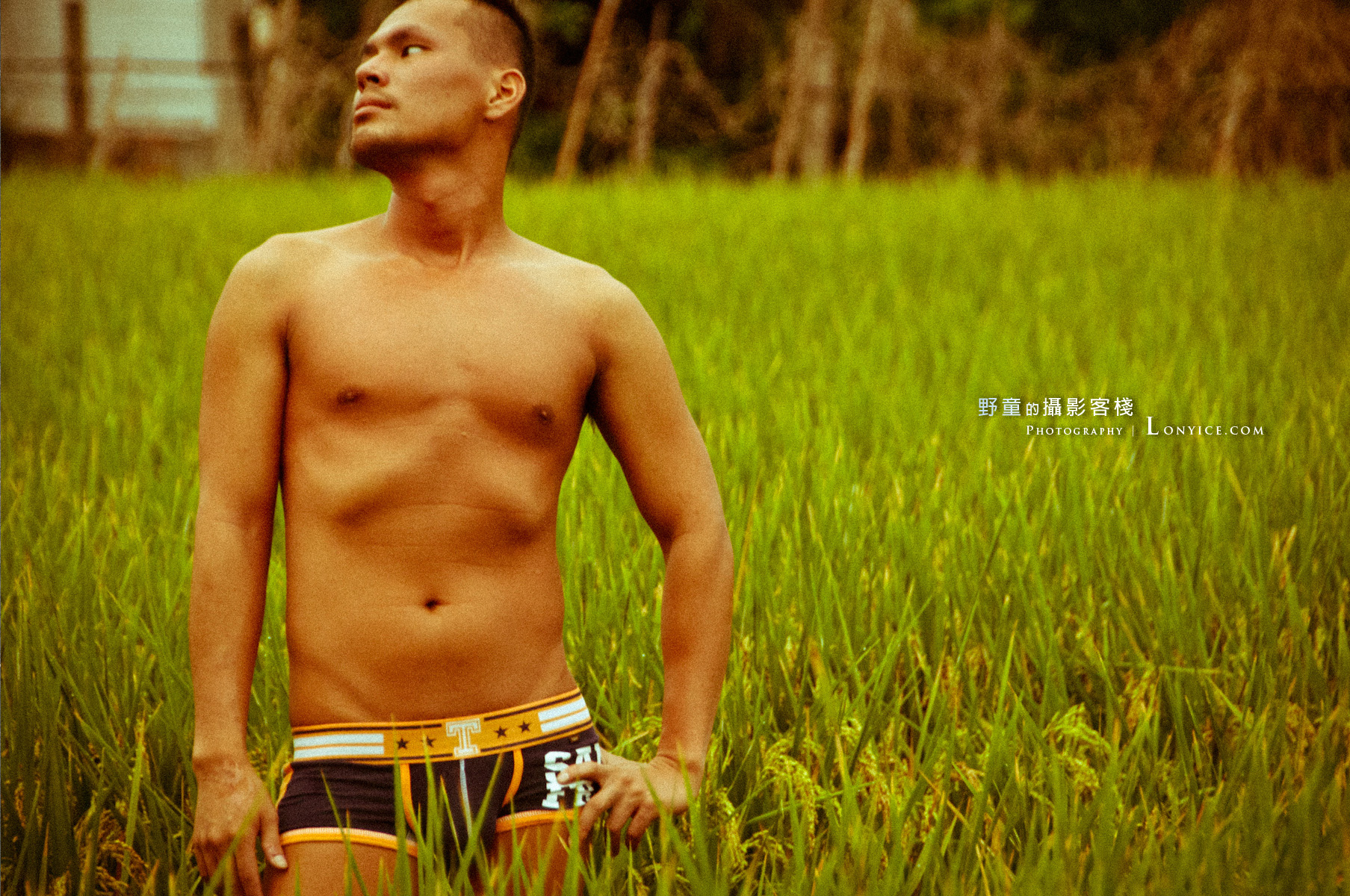In the rice fields.