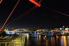 Laser Beak Man artwork projected onto the William Jolly Bridge