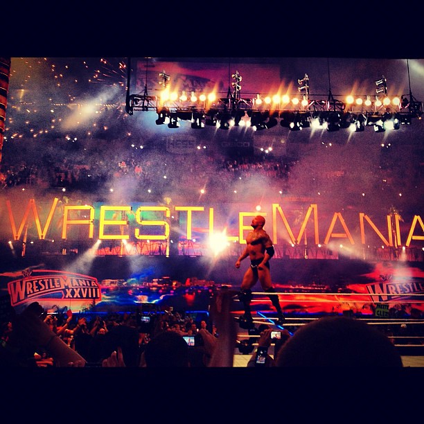 The Rock celebrating after his EPIC win over Cena @ WRESTLEMANIA 28