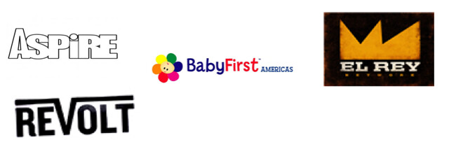 Logos of Aspire, BabyFirst Americas, El Rey, and Revolt