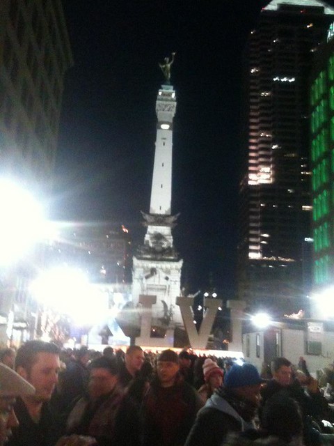 Crowds around Monument Circle