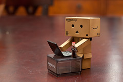 Danbo Emails Home (10/52) (vmabney) Tags: canon toys 50mm cola laptop email soda dslr danbo 52weeks revoltech danboard