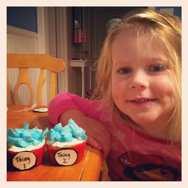 Our thing 1 & thing 2 cupcakes that we made in honor of Dr. Seusss birthday on Friday! #drseuss