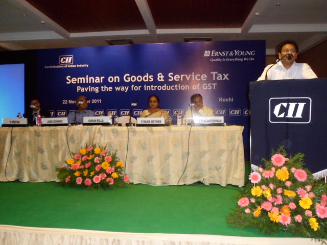 Mr Suman Billa IAS addressing the gathering at the Seminar on Goods & Service Tax on 22 November 2011 at Kochi