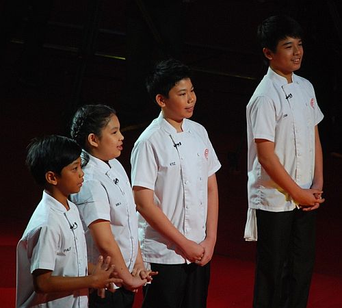 The Final Four kiddie cooks Philip, Mika, Kyle, and Jobim at the Junior MasterChef Pinoy Edition The Live Cook-off