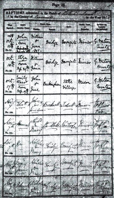 Baptism Records for John Doidge and Eliza Doidge