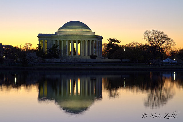 Pre-dawn light behind the Jefferson Memorial