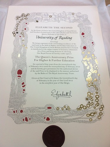 The Queen's Anniversary Prize certificate