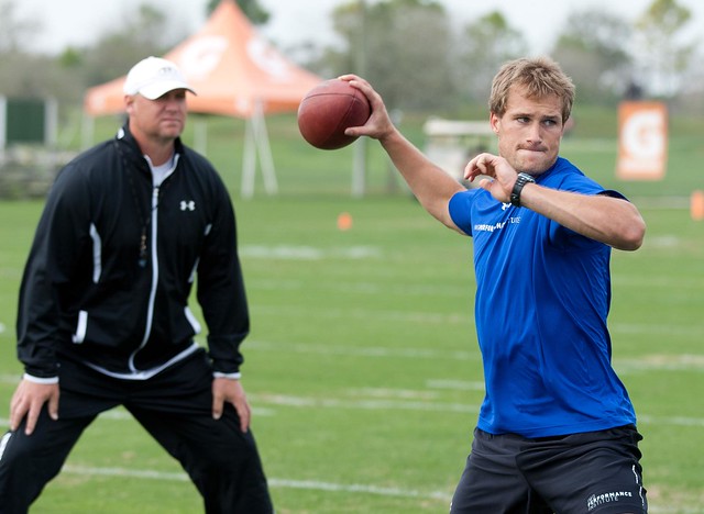 IMG Madden Football Academy Director Chris Weinke working with Michigan State QB Kirk Cousins