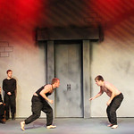 A fight scene from a play being acted out
