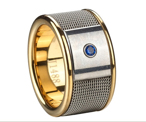 12mm Stainless Steel Ripple Zircon Glod Tungsten wedding Band ring