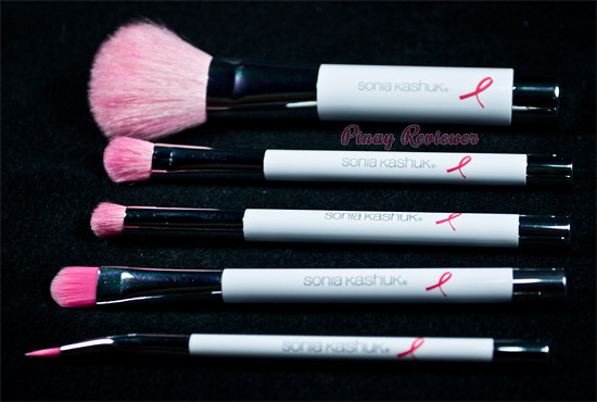 5 brushes included in the Sonia Kashuk Breast Cancer Awareness Proudly Pink Brush Set