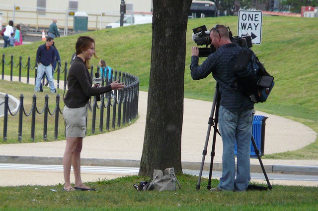 Channel 9 news near the Washington Monument