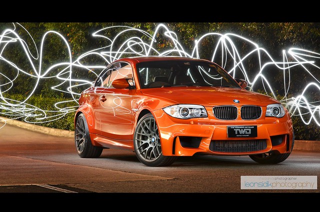 light orange sports car night painting nikon long exposure twin super m turbo leon bmw 135 coupe 1m turbocharged twd sidik d7000