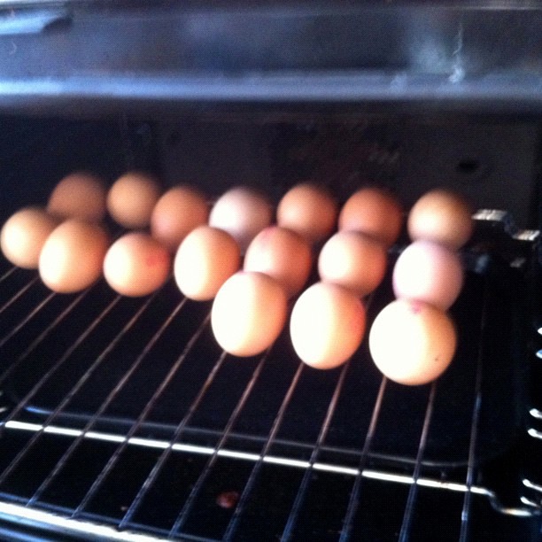 Ive just hard-boiled a load of eggs in the oven ready for decorating at Lifeline tomorrow! I know, I know it looks like madness but its worked and theres no dishes to wash! Got the idea from good old #Pinterest . 30min at 170C (no idea how to do a d