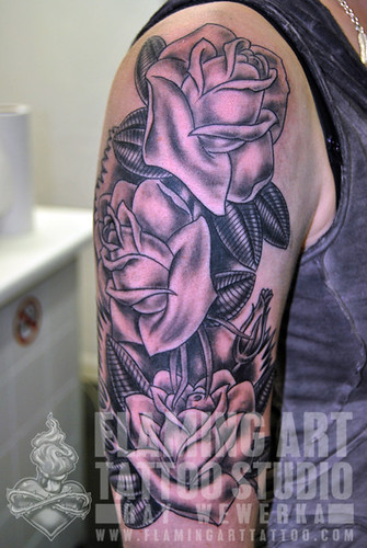Rose Sleeve Tattoo pt1 A tattoo by Ray Wewerka at the Flaming Art Tattoo 