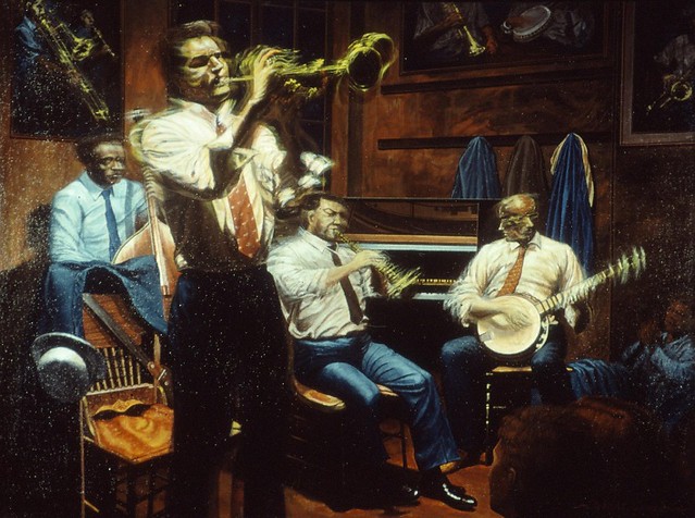 New Orleans 202, Preservation Hall (Jazz Musicians), acryl on canvas, 24x32 inch, 1992, Takeshi Yamada