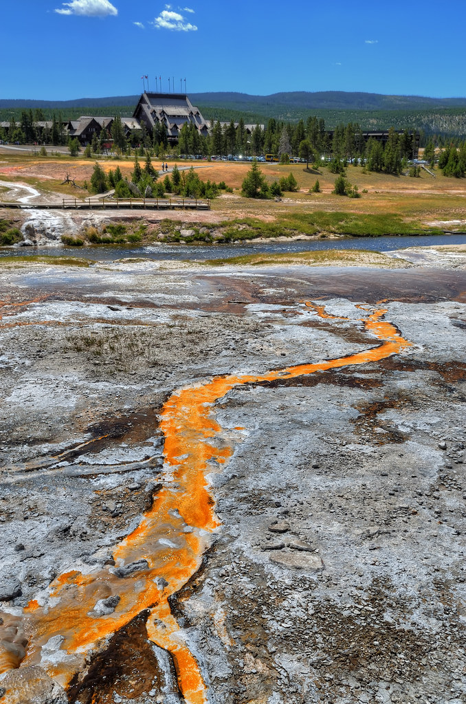 Hot spring runoff into the river in West Thumb Geyser Basin, Yellowstone