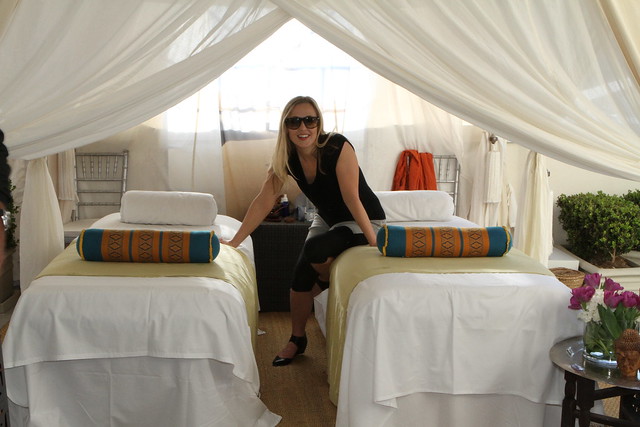 Sarah relaxing in our Luxury Safari Tent