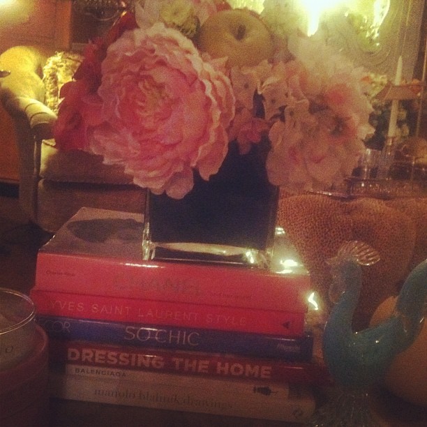 On my maple topped coffee table today...pretty things to look at...while watching the GIANTS Game :)