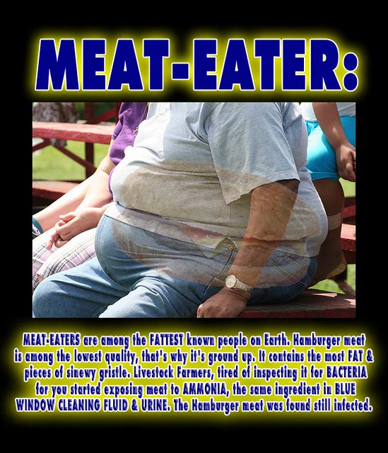 Meat-Eaters Bad Beef Steak Protein Ham Burger Equals Overweight Saturated Fat Non Wheat Belly Rolls - Omnivore Non-Vegan Paleo Diet Food Health