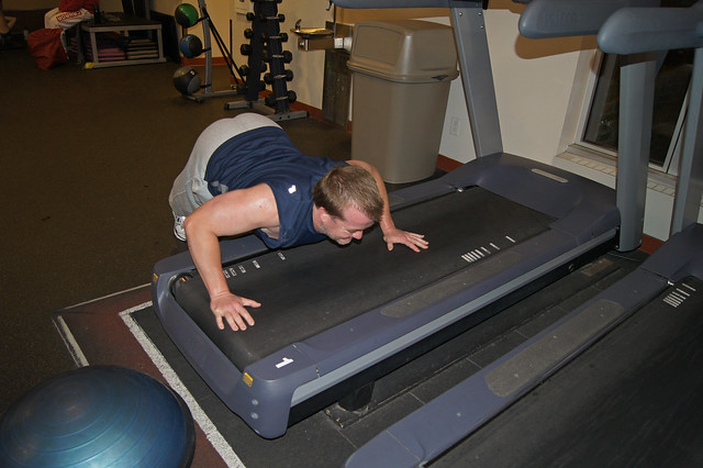 Extreme treadmill exercise...Push ups and cross overs