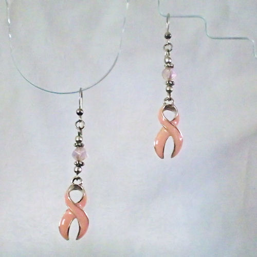 Breast Cancer Awareness Crystal Earrings w/ Sterling Silver Earwires