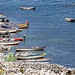 Fila di barche sul lago Titicaca peruviano