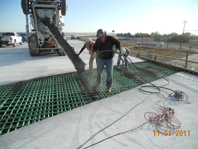 Pouring concrete into bridge deck