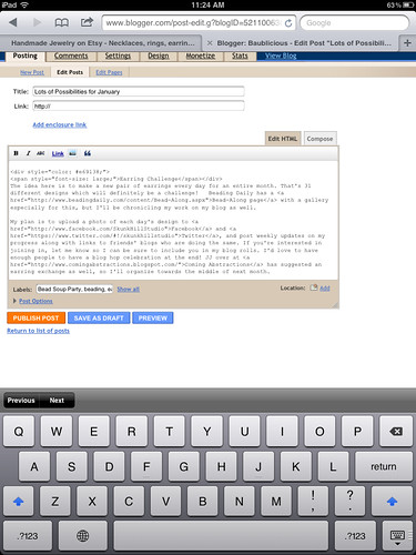 Screenshot - Blogger iPad interface