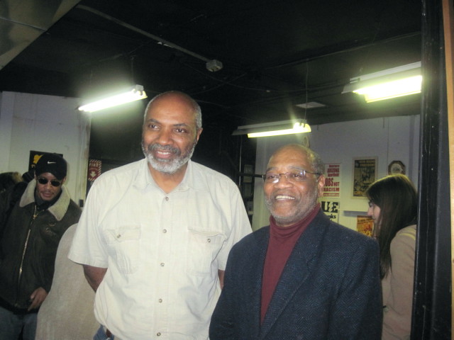 Abayomi Azikiwe, editor of the Pan-African News Wire, with guest speaker John W. Hardy, veteran Freedom Rider and SNCC organizer at the MECAWI/Moratorium NOW! African American History Month forum on Feb. 6, 2012.