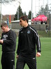 FC Edmonton goalkeeper David Monsalve (right) and coach Jeff Paulus
