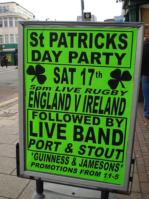 St Patricks Day party sign, Fox & Hounds, Croydon, London CR0