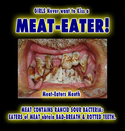 Meat-Eaters Beef Animal Protein Rotten Steak Equals Bad Breath Kiss Mouth Teeth Dentition Odor - Omnivore Non-Vegan Paleo Diet Food Health